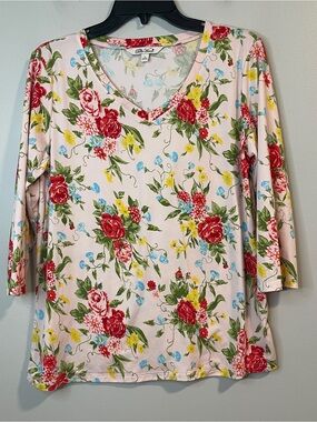 The Pioneer Woman Pink Floral V-Neck Long Sleeve Top